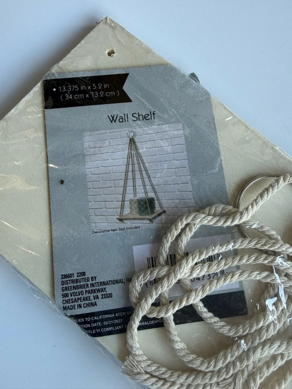 Neutral Cream Wall Shelf with Rope Accent